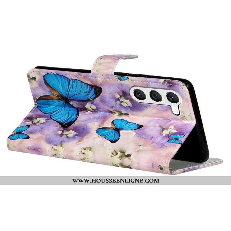 Housse Samsung Galaxy S23 Plus 5G Papillons Colorés à Lanière