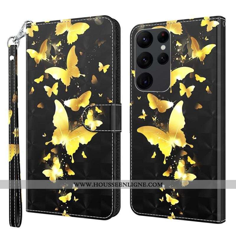 Housse Samsung Galaxy S23 Ultra 5G Des Papillons à Lanière