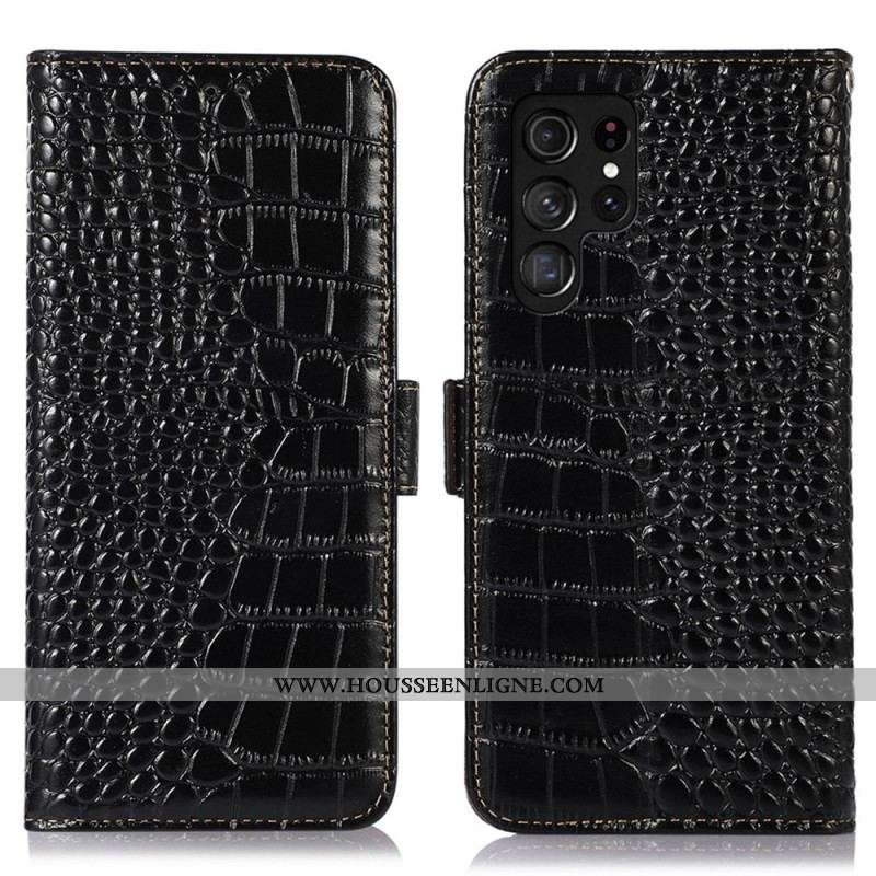 Housse Samsung Galaxy S23 Ultra 5G Style Crocodile RFID