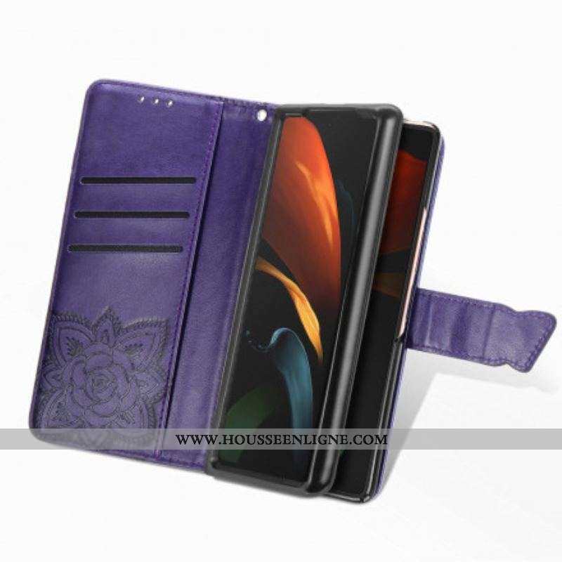 Housse Samsung Galaxy Z Fold 3 5G Papillon Design avec Lanière