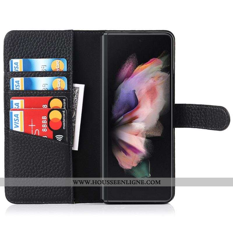 Housse Samsung Galaxy Z Fold 3 5G Véritable Cuir Litchi Porte-Stylet