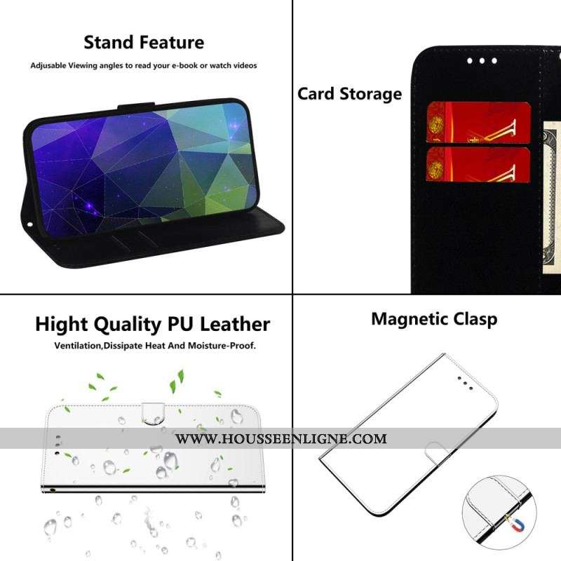 Housse Xiaomi Redmi Note 12/Poco X5 5G Simili Cuir Miroir avec Lanière
