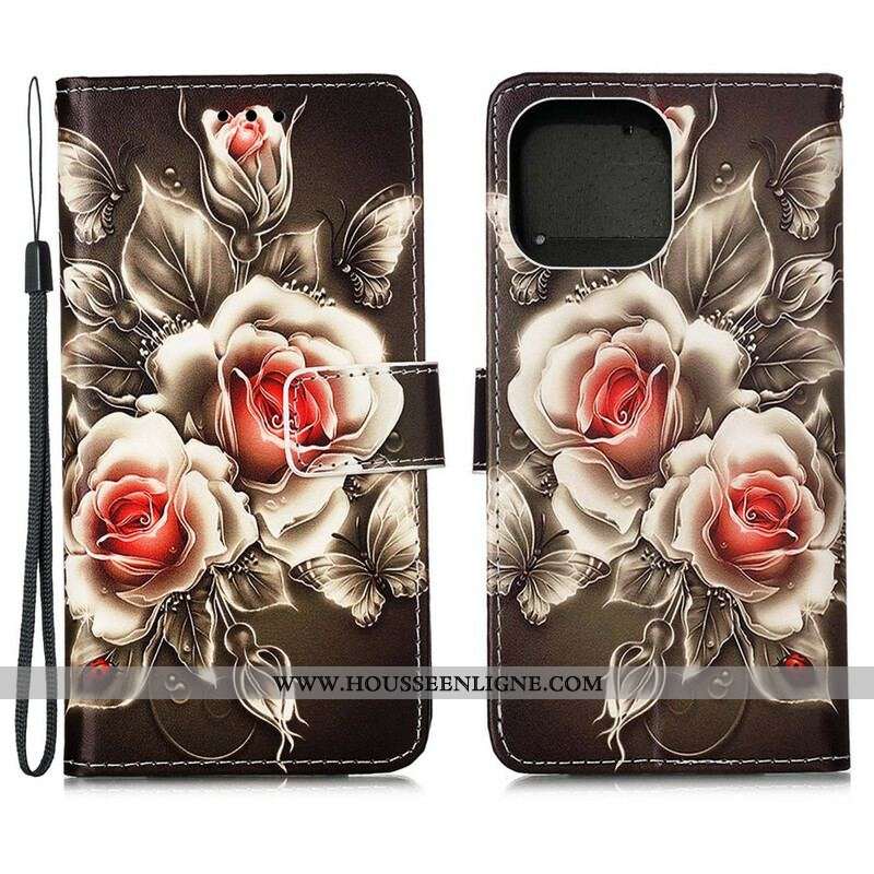 Housse iPhone 13 Mini Roses Dorées