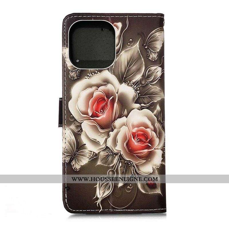 Housse iPhone 13 Mini Roses Dorées