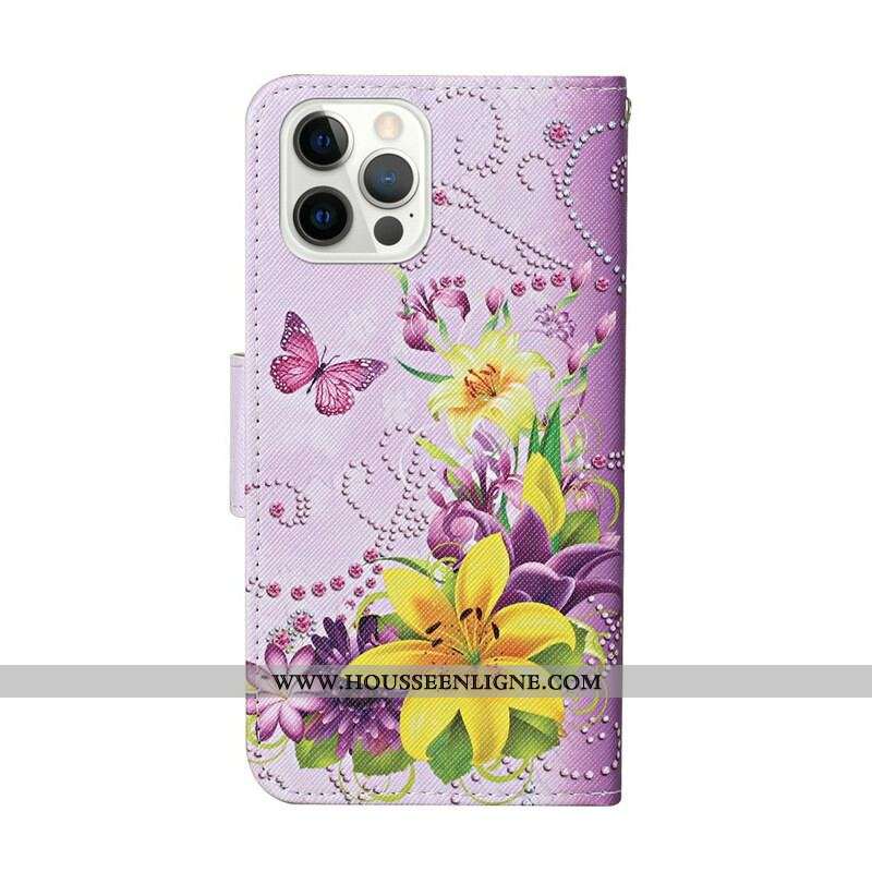 Housse iPhone 13 Pro Fleurs Magistrales avec Lanière