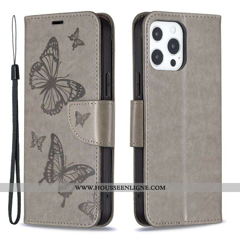 Housse iPhone 13 Pro Papillons Imprimés à Lanière