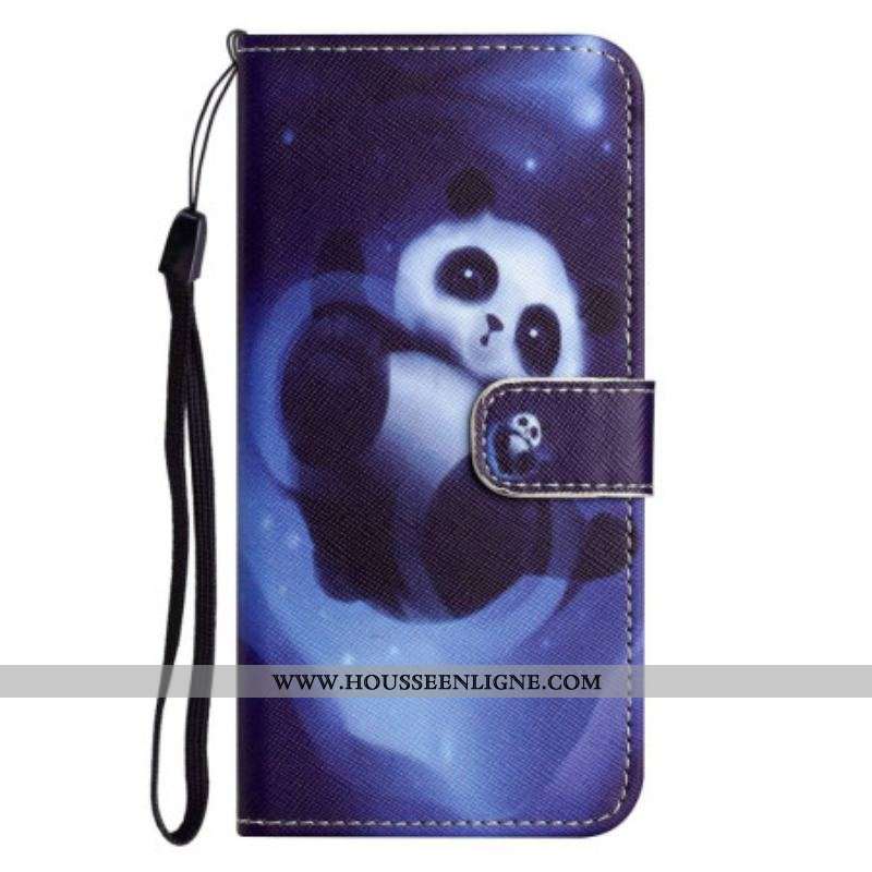 Housse iPhone 14 Plus Panda dans l'Espace à Lanière