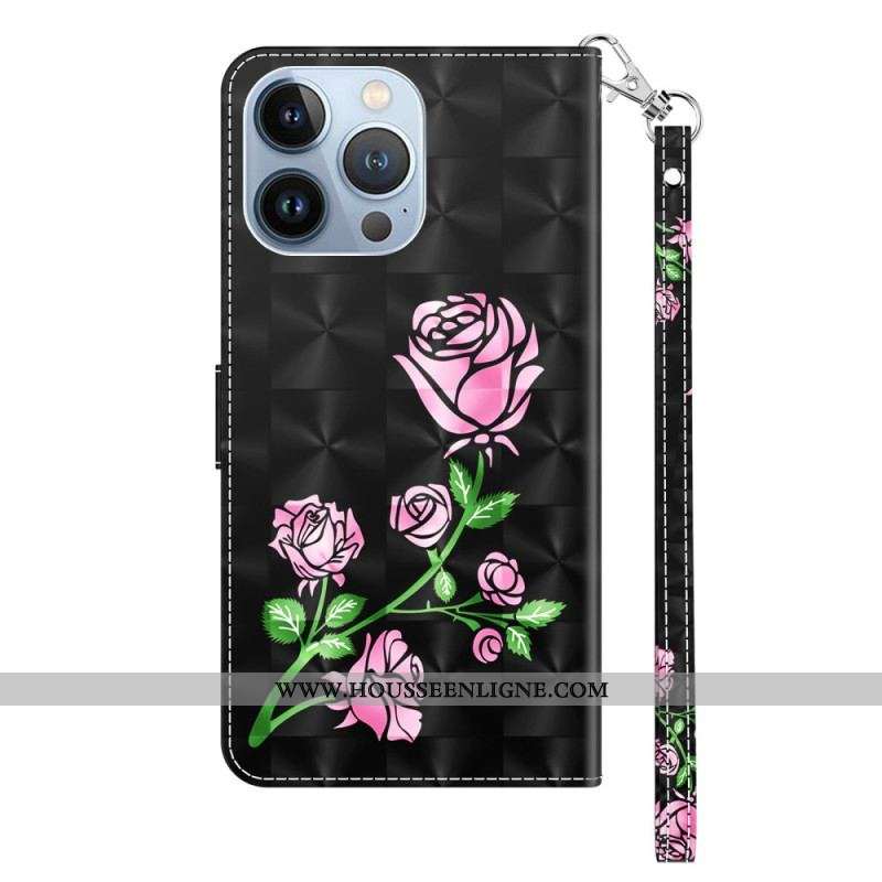 Housse iPhone 14 Pro Roses à Lanière