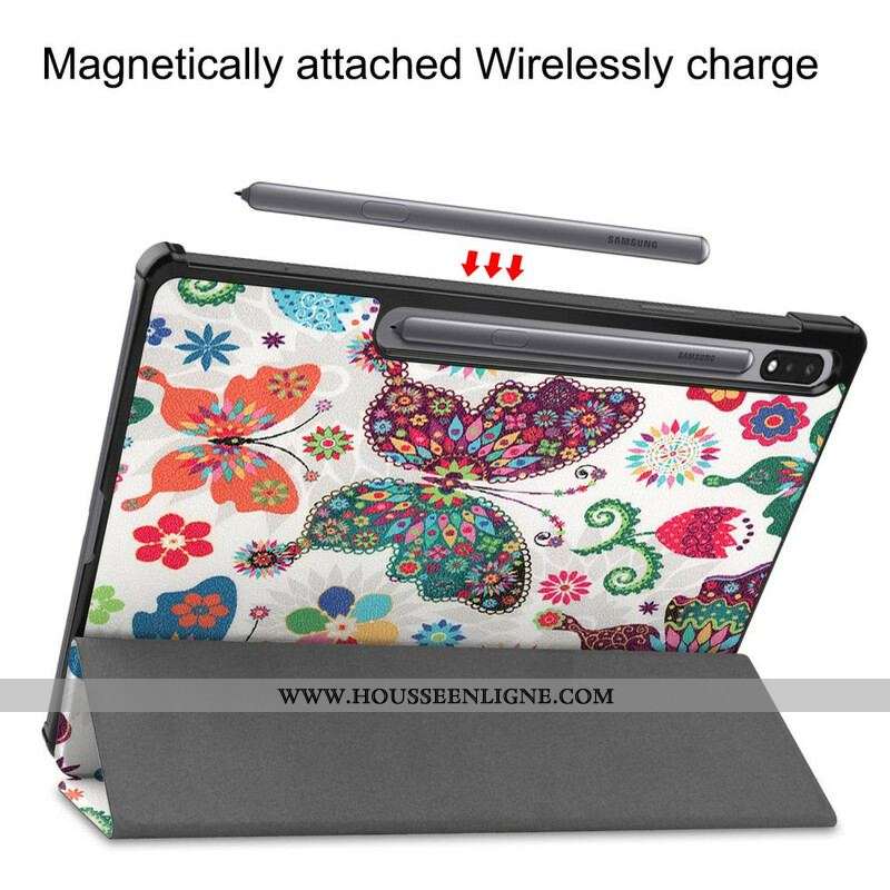 Smart Case Samsung Galaxy Tab S8 Plus / S7 Plus Renforcée Papillons et Fleurs