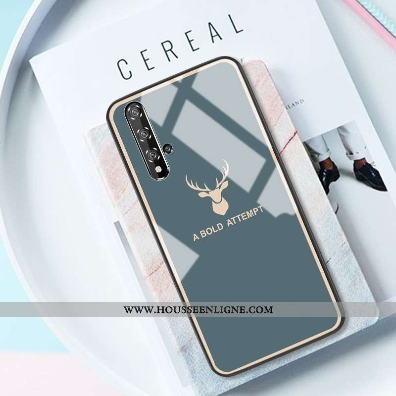Coque Honor 20 Verre Créatif Net Rouge Téléphone Portable Cerf Miroir Bleu
