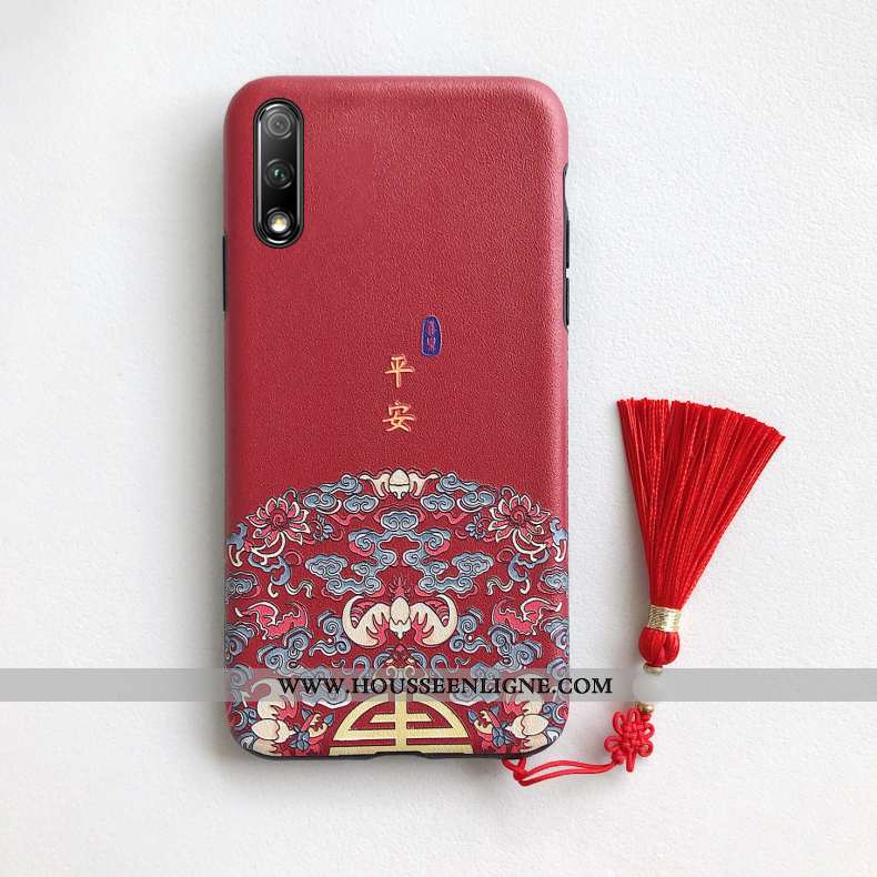Coque Honor 9x Délavé En Daim Gaufrage Rouge Téléphone Portable Étui Nouveau