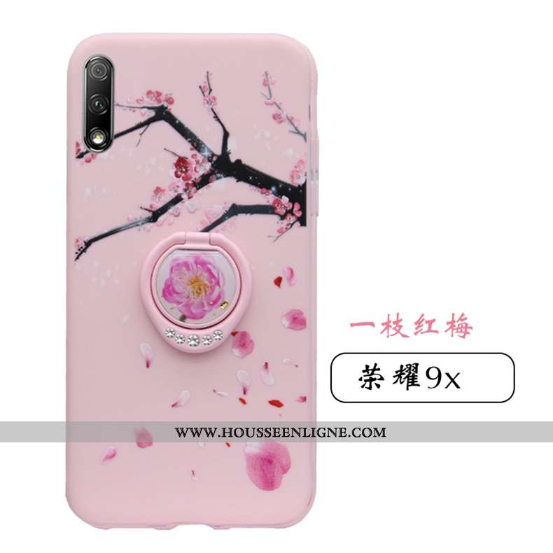 Coque Honor 9x Fluide Doux Silicone Rose Ornements Suspendus Téléphone Portable Strass Tendance