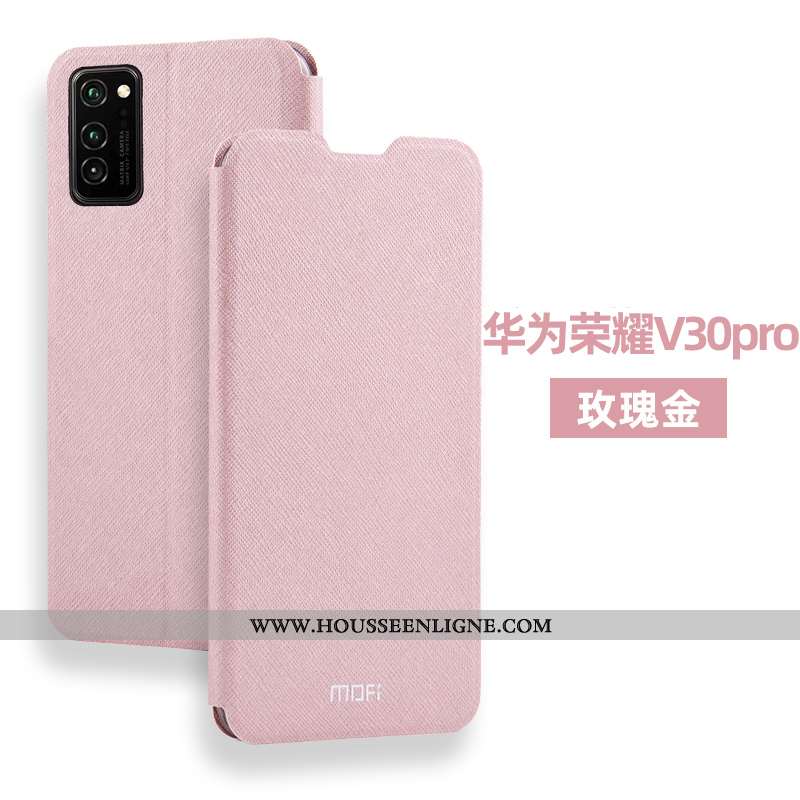 Coque Honor View30 Pro Protection Cuir Tout Compris Clamshell Incassable Silicone Rose