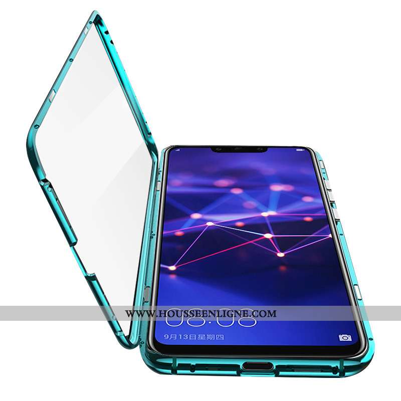 Coque Huawei Mate 20 Lite Verre Transparent Tendance Vert Métal Difficile Téléphone Portable Verte