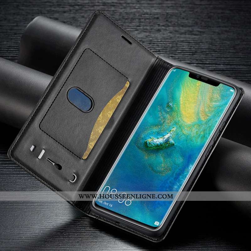 Coque Huawei Mate 20 Pro Cuir Véritable Carte Étui Housse Reversible Téléphone Portable Bleu