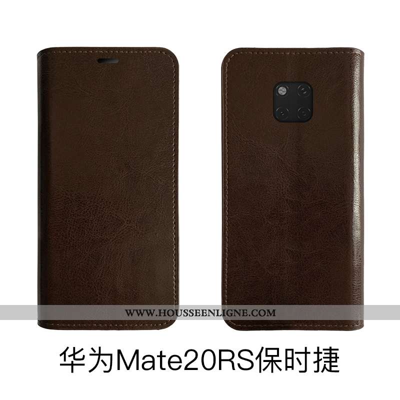 Coque Huawei Mate 20 Rs Cuir Véritable Cuir Téléphone Portable Protection Housse Noir Étui