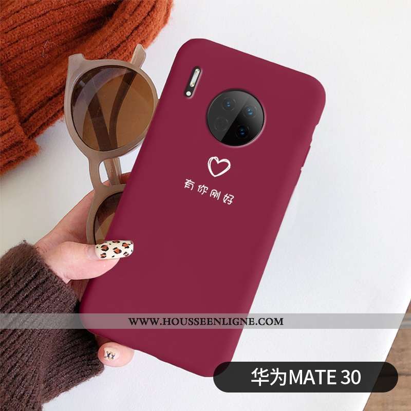 Coque Huawei Mate 30 Légère Fluide Doux Mode Ultra Amoureux Nouveau Délavé En Daim Rouge