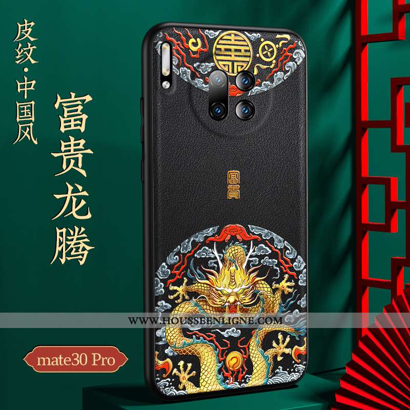Coque Huawei Mate 30 Pro Cuir Protection Noir Style Chinois Incassable Tout Compris Étui