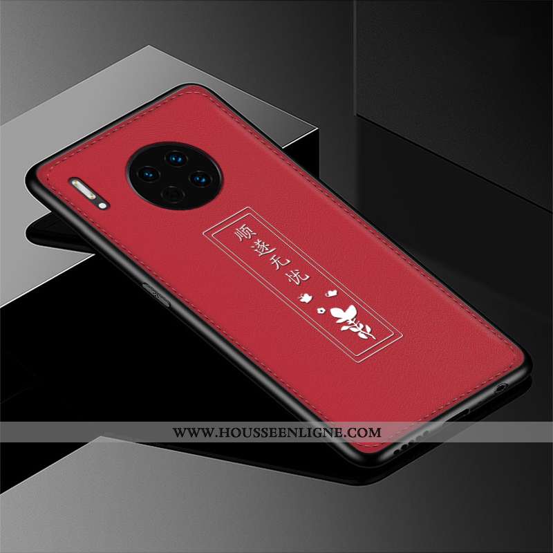 Coque Huawei Mate 30 Protection Gaufrage Rouge Étui Téléphone Portable Net Rouge