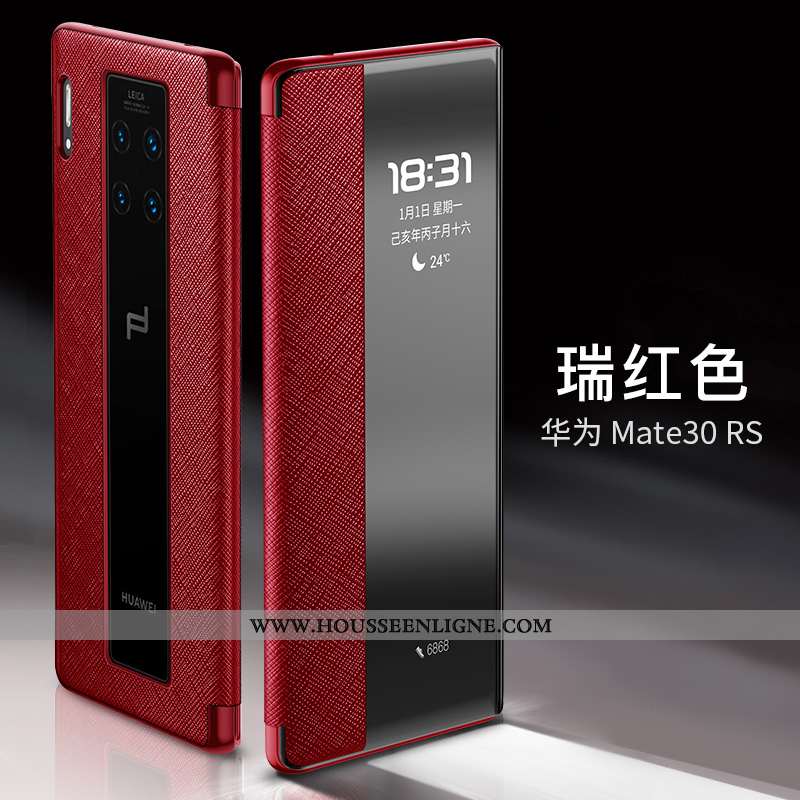 Coque Huawei Mate 30 Rs Cuir Protection Business Clamshell Téléphone Portable Luxe Véritable Vin Rou