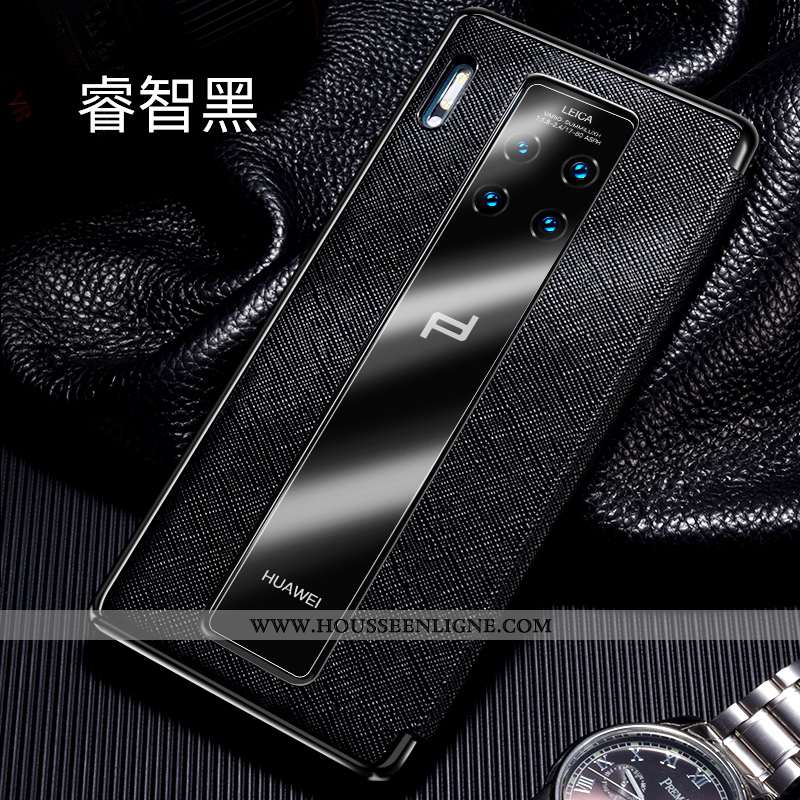 Coque Huawei Mate 30 Rs Cuir Véritable Cuir Téléphone Portable Windows Incassable Clamshell Noir
