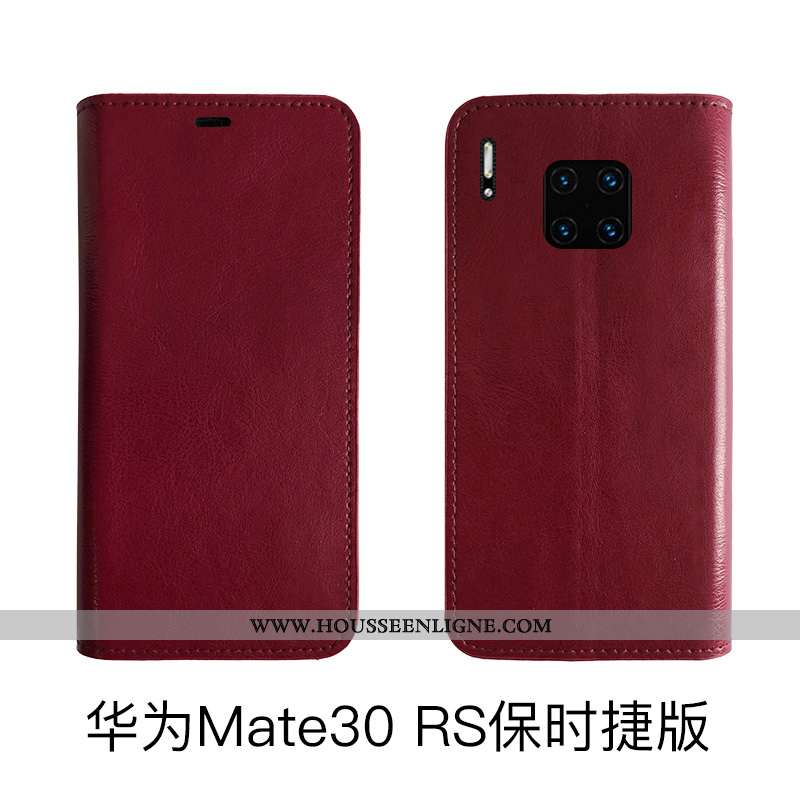 Coque Huawei Mate 30 Rs Protection Cuir Véritable Bovins Cuir Housse Tout Compris Rouge