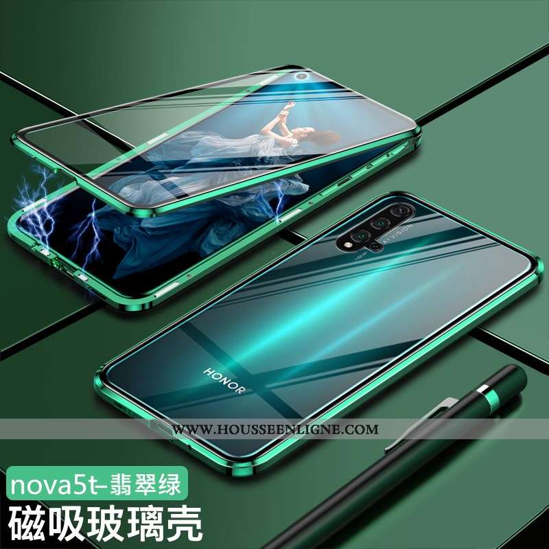 Coque Huawei Nova 5t Protection Verre Magnétisme Incassable Téléphone Portable Reversible Vert Verte
