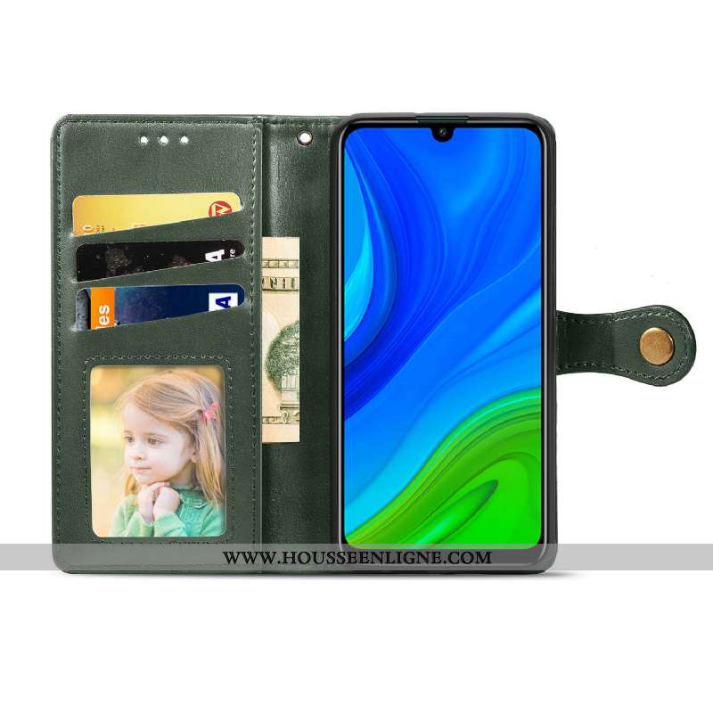 Coque Huawei P Smart 2020 Cuir Ornements Suspendus Étui Vert Une Agrafe Téléphone Portable Simple Ve