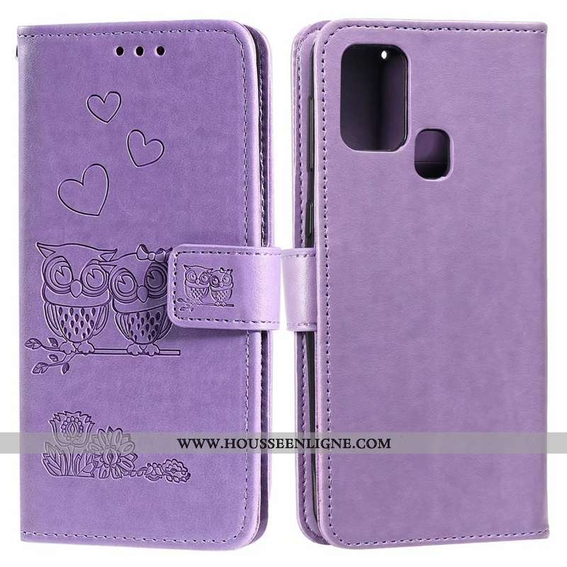 Coque Huawei P Smart 2020 Cuir Téléphone Portable Clamshell Étui Carte Violet