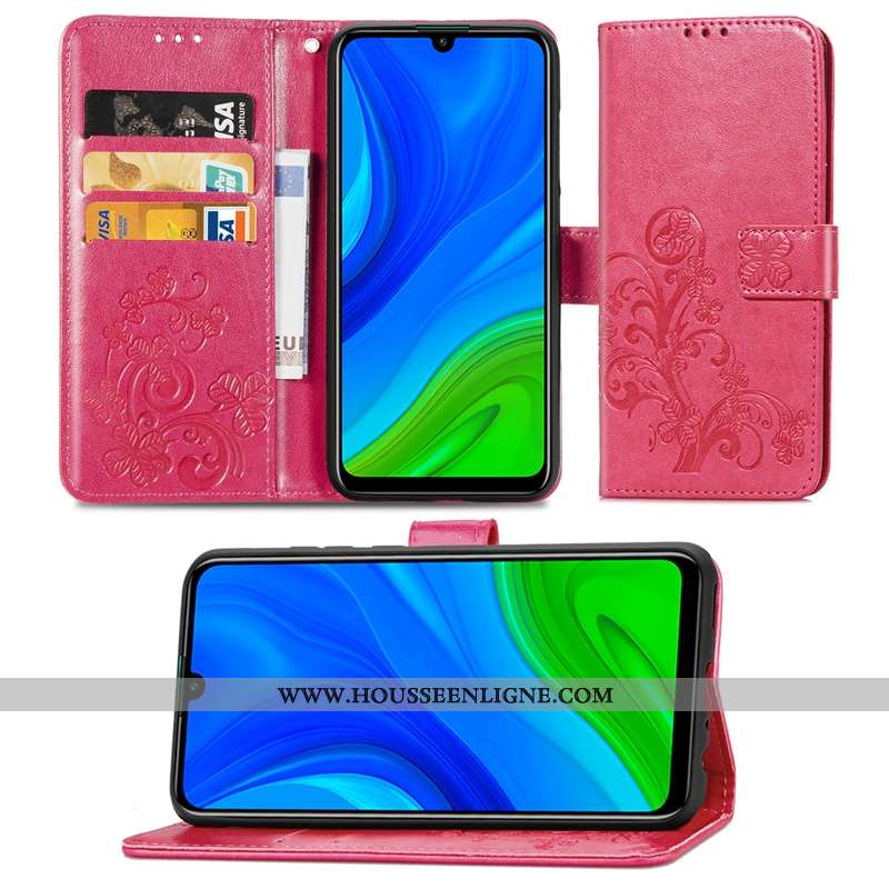 Coque Huawei P Smart 2020 Protection Cuir Étui Rose Téléphone Portable Clamshell