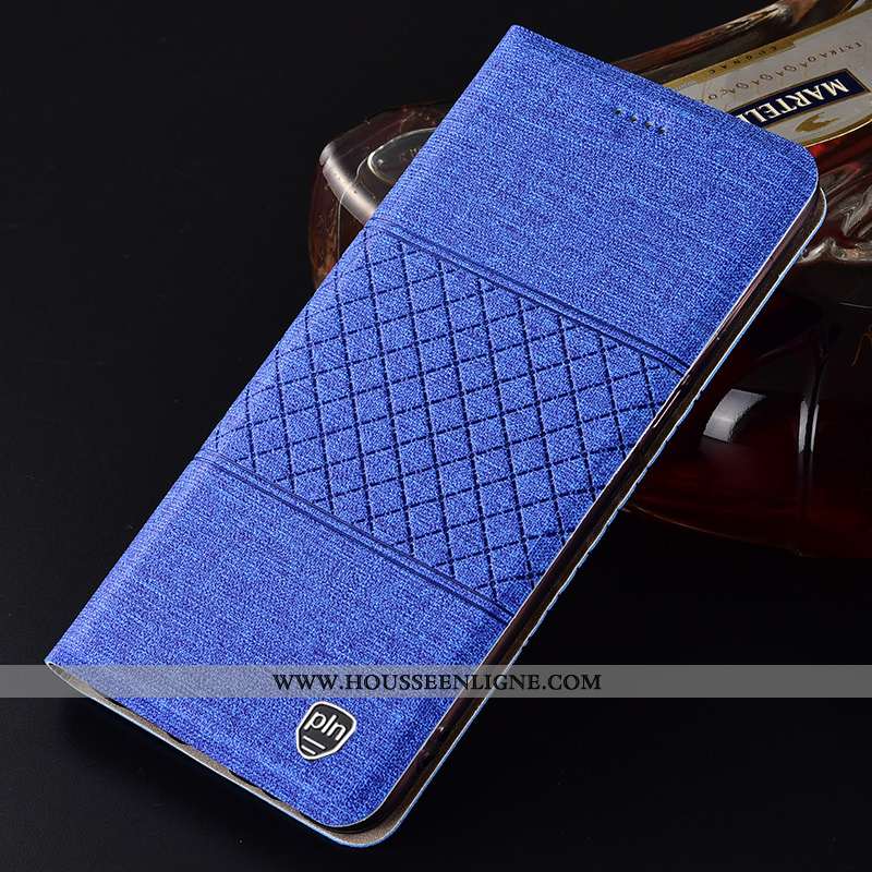 Coque Huawei P Smart Cuir Protection Étui Bleu Téléphone Portable Lin 2020
