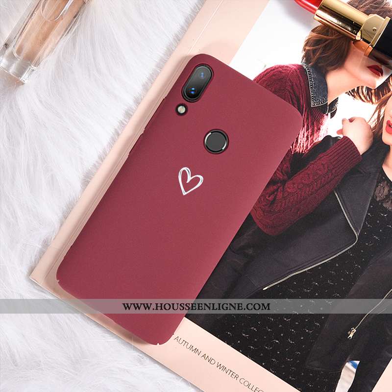 Coque Huawei P Smart+ Ultra Tendance Téléphone Portable Net Rouge Délavé En Daim Couleur Unie Bordea