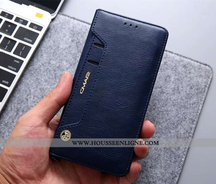 Coque Huawei P20 Lite Cuir Véritable Cuir Bleu Marin Téléphone Portable Housse Fluide Doux Bleu Fonc