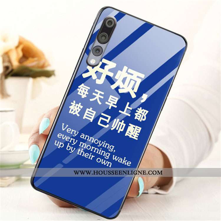 Coque Huawei P20 Pro Dessin Animé Charmant Étui Verre Protection Téléphone Portable Tendance Bleu