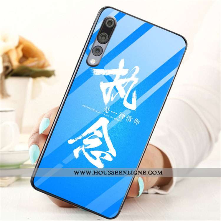 Coque Huawei P20 Pro Dessin Animé Charmant Étui Verre Protection Téléphone Portable Tendance Bleu