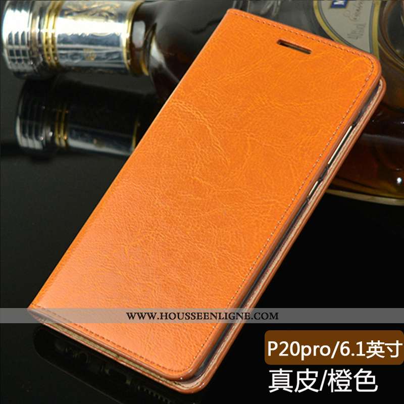 Coque Huawei P20 Pro Protection Cuir Véritable Business Orange Étui Téléphone Portable Incassable