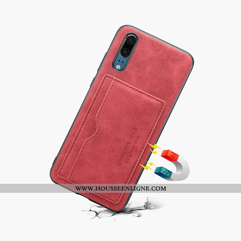 Coque Huawei P20 Protection Cuir Rouge Téléphone Portable Étui Carte