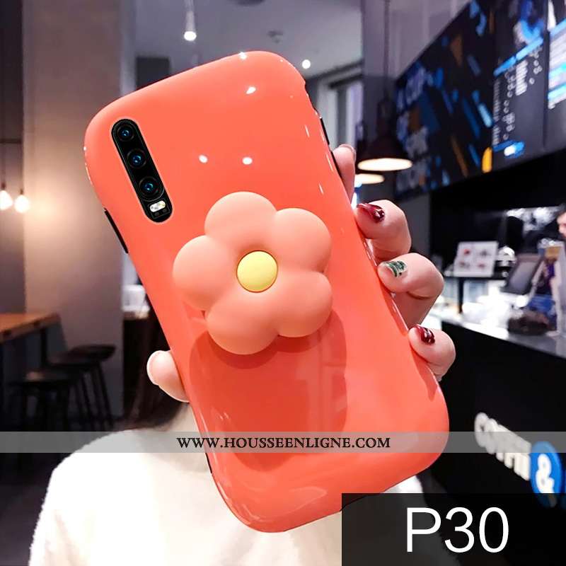 Coque Huawei P30 Créatif Tendance Téléphone Portable Vent Fleurs Personnalité Petit Orange