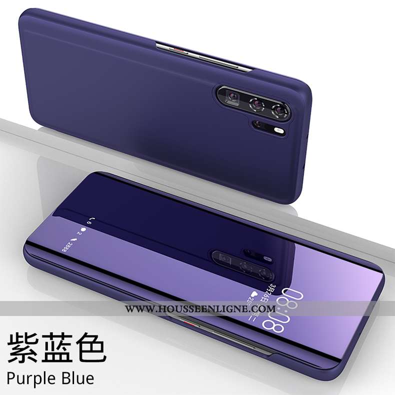 Coque Huawei P30 Personnalité Cuir Téléphone Portable Étui Verre Miroir Protection Violet