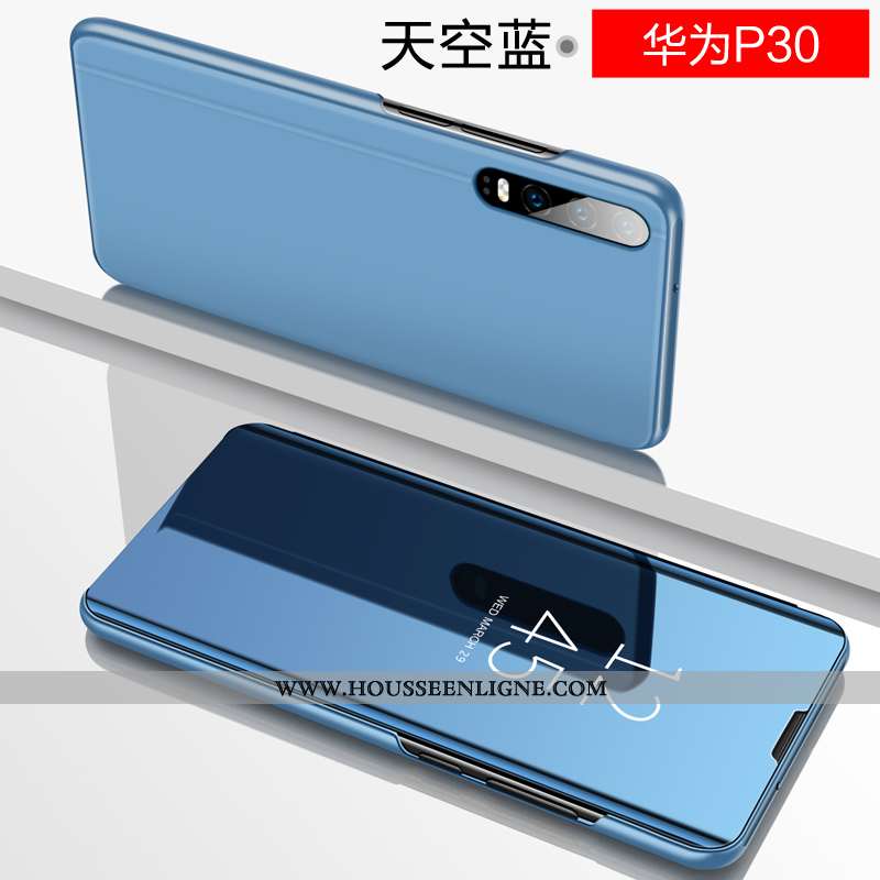 Coque Huawei P30 Personnalité Cuir Téléphone Portable Étui Verre Miroir Protection Violet