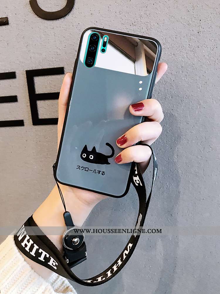 Coque Huawei P30 Pro Silicone Verre Miroir Charmant Fluide Doux Dessin Animé Amoureux Verte