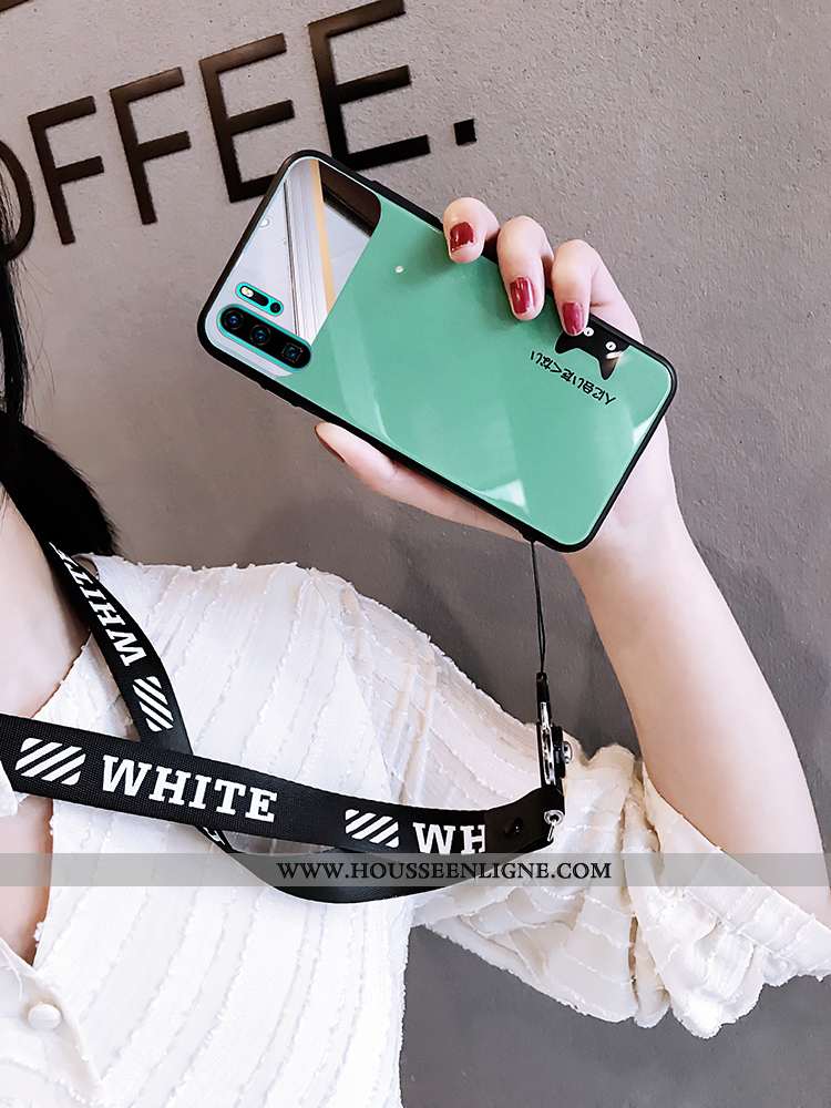 Coque Huawei P30 Pro Silicone Verre Miroir Charmant Fluide Doux Dessin Animé Amoureux Verte