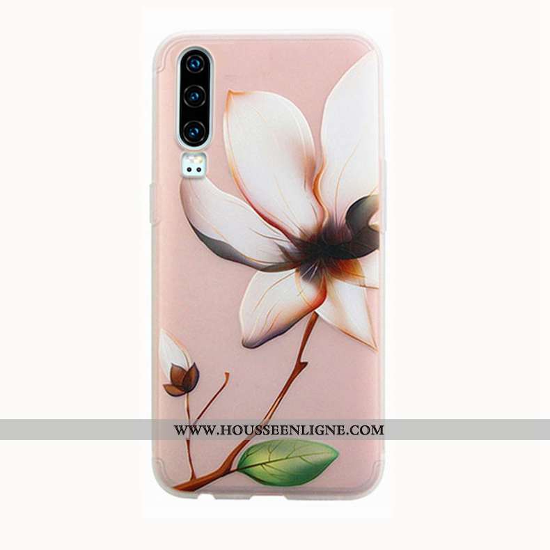 Coque Huawei P30 Transparent Délavé En Daim Incassable Téléphone Portable Ultra Tendance Rose