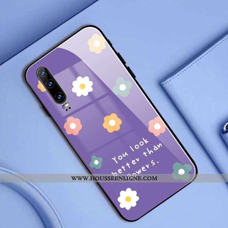 Coque Huawei P30 Verre Créatif Net Rouge Tout Compris Étui Vent Téléphone Portable Violet
