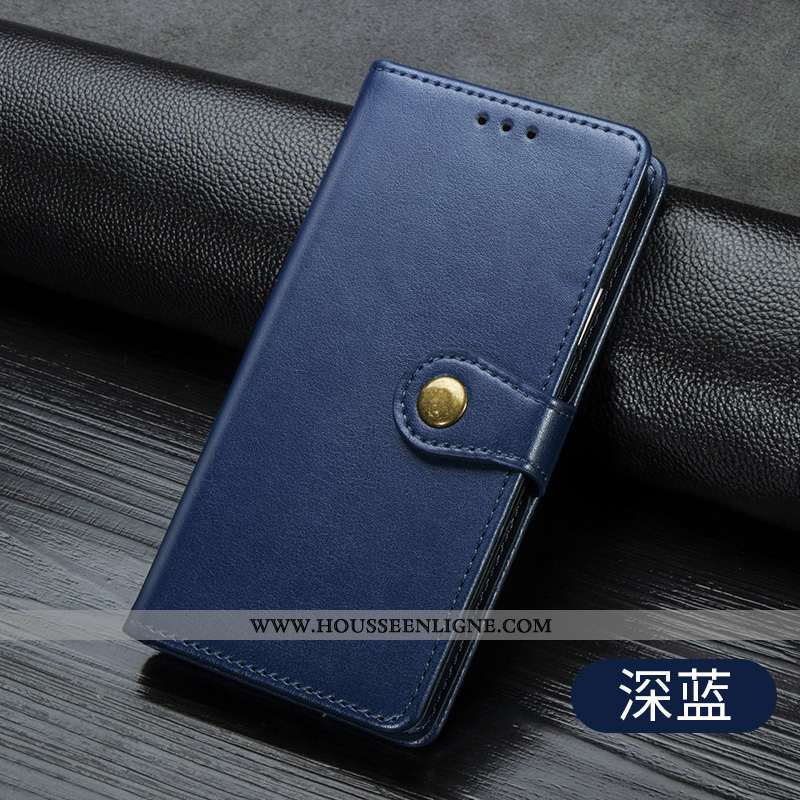 Coque Huawei P40 Lite Cuir Mode Téléphone Portable Simple Incassable Couleur Unie Bleu Foncé