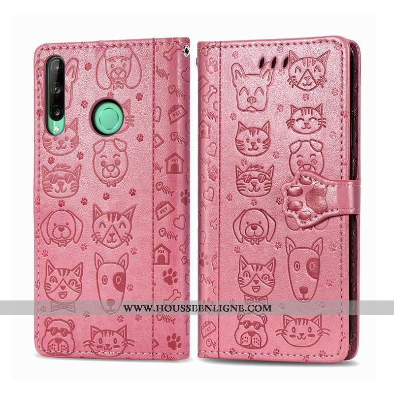 Coque Huawei P40 Lite E Dessin Animé Cuir Chat Housse Étui Téléphone Portable Gaufrage Rose
