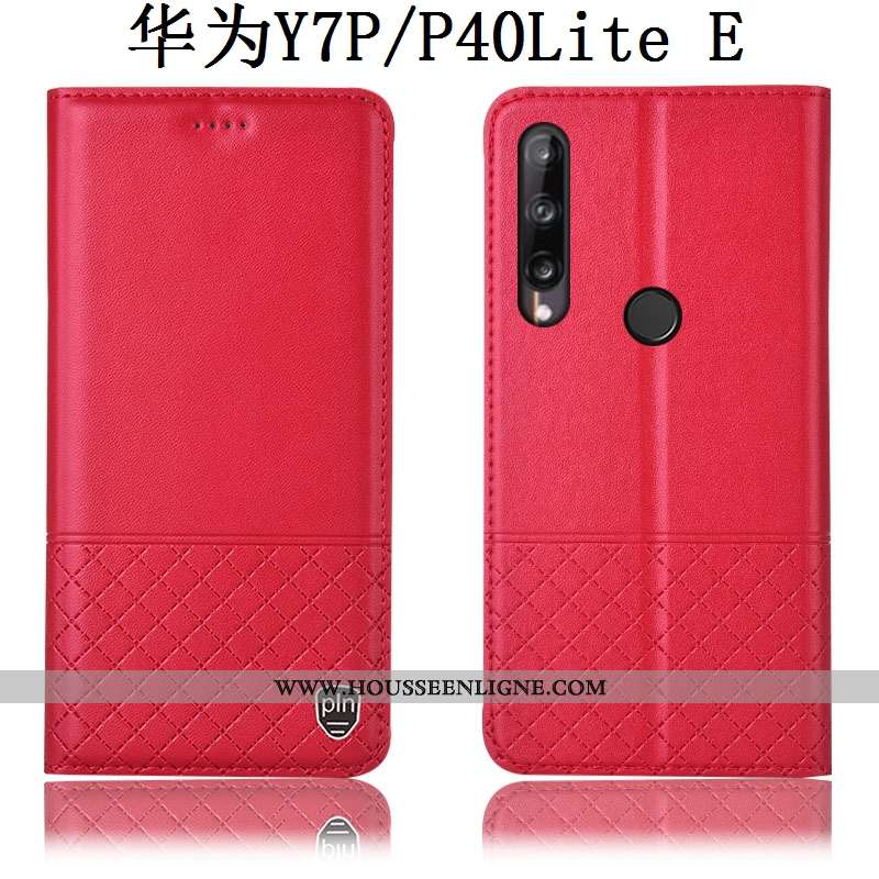 Coque Huawei P40 Lite E Protection Cuir Véritable Téléphone Portable Tout Compris Rouge Housse