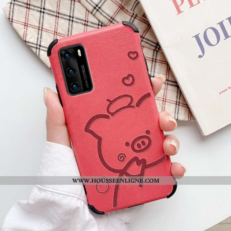 Coque Huawei P40 Pro Mode Protection Modèle Fleurie Étui Cuir Créatif Téléphone Portable Rouge