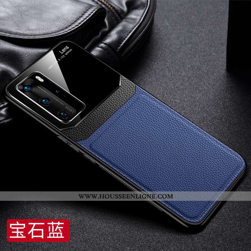 Coque Huawei P40 Pro Protection Luxe Incassable Légère Créatif Étui Cuir Bleu Foncé