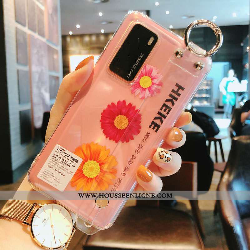 Coque Huawei P40 Silicone Protection Fleur Rose Argent Étui Transparent